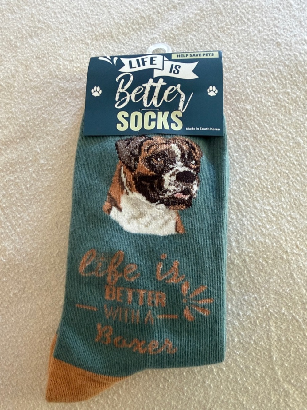 Womens Green Boxer Dog Crew Socks